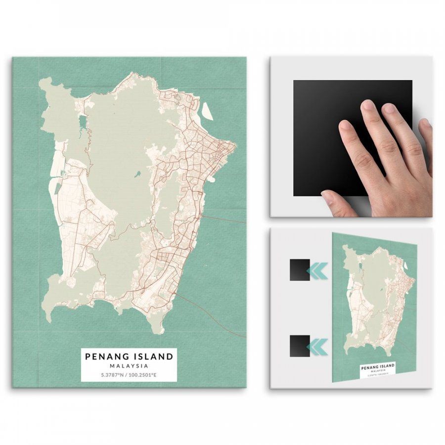 Pix4home Plakat metalowy Mapa Vintage Penang M POS-M-03884