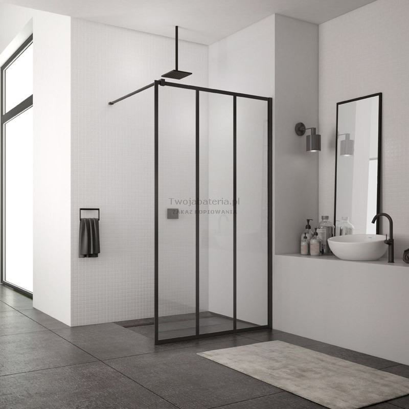 Ronal Black Easy ścianka wolnostojąca WALK IN 80 cm czarna Loft Industrie STR4P0800672