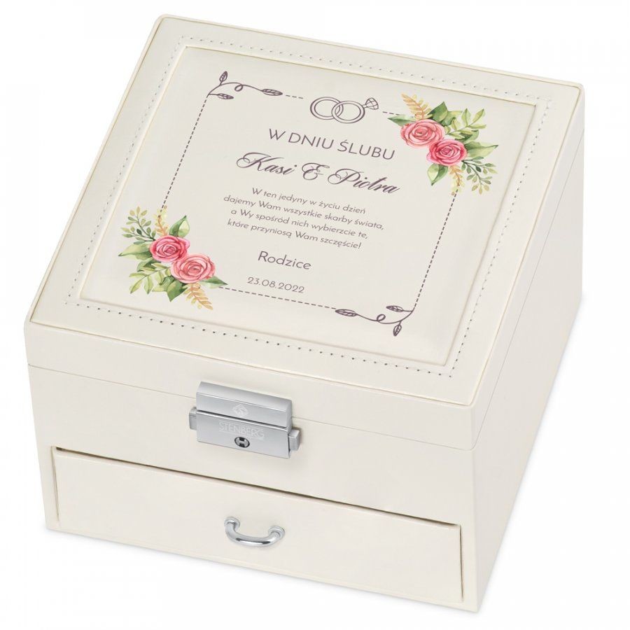 Murrano Szkatułka na Biżuterię Kremowa z Nadrukiem Na Ślub SZKT-BB-021