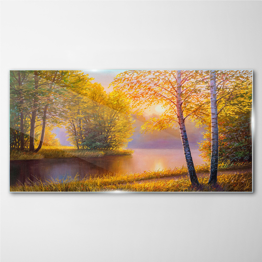 PL Coloray Obraz Szklany kwiaty rzeka przyroda 100x50cm