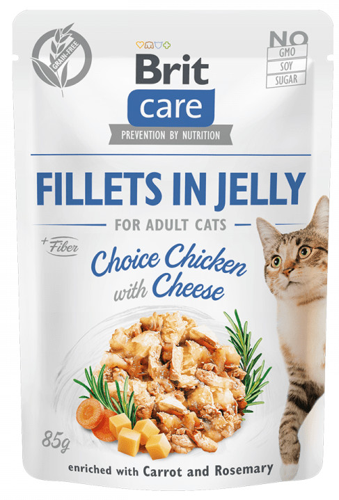 Brit karma mokra dla kotów Care Cat Fillets in Jelly Choice Chicken with Cheese 24x85 g