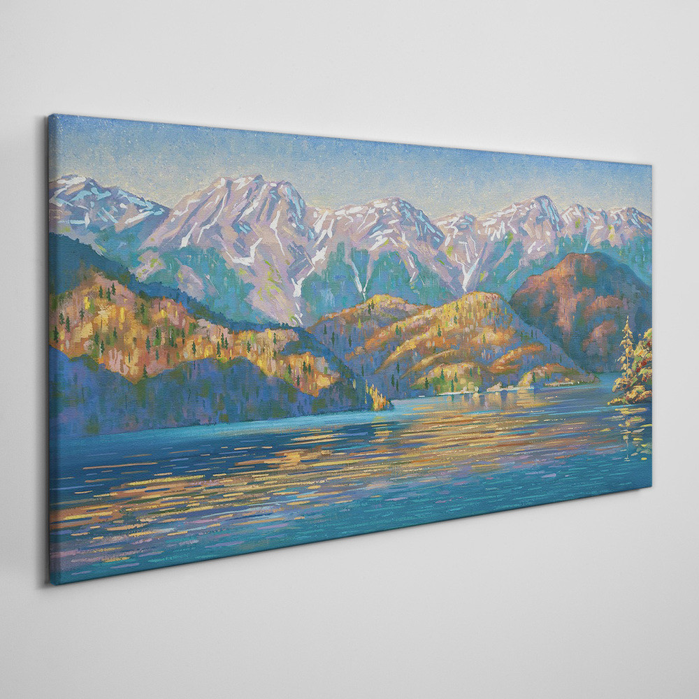PL Coloray Obraz Canvas Malarstwo góry jezioro drzewa 120x60cm