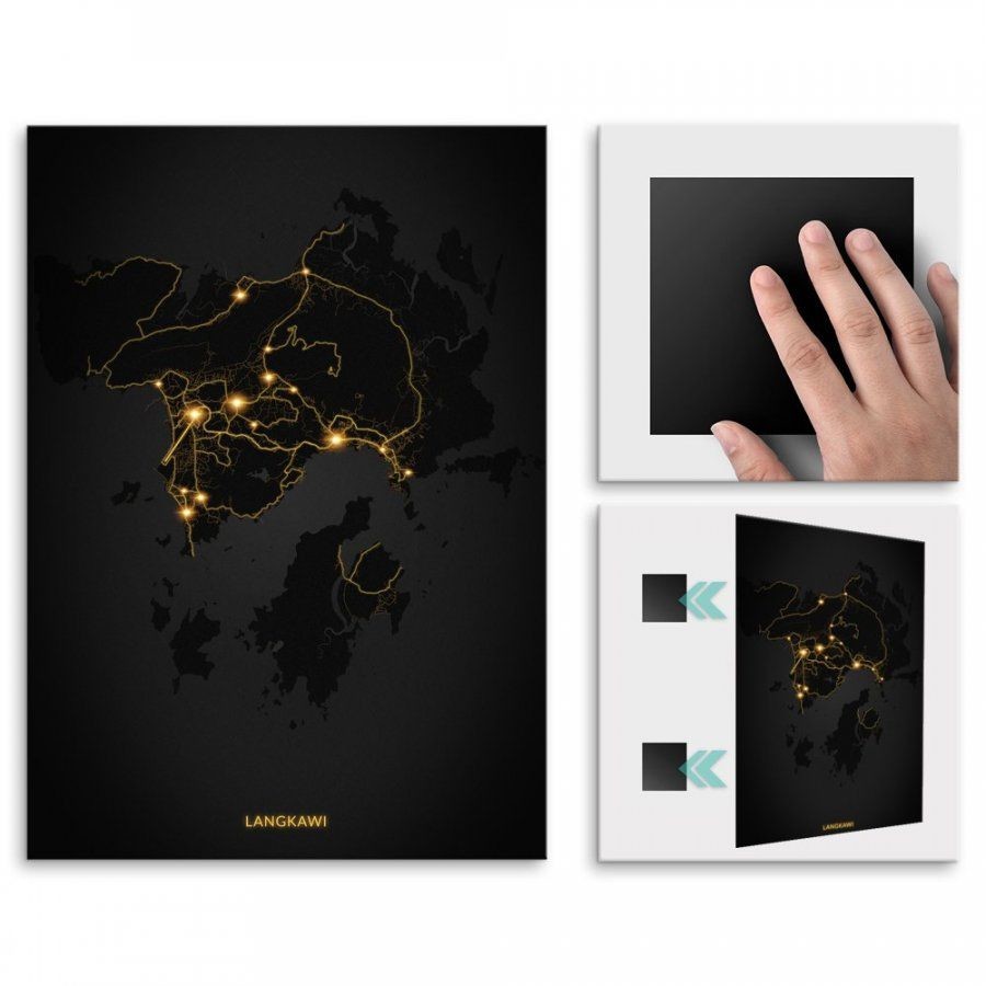 Pix4home Plakat metalowy Mapa City Lights Langkawi M POS-M-03768