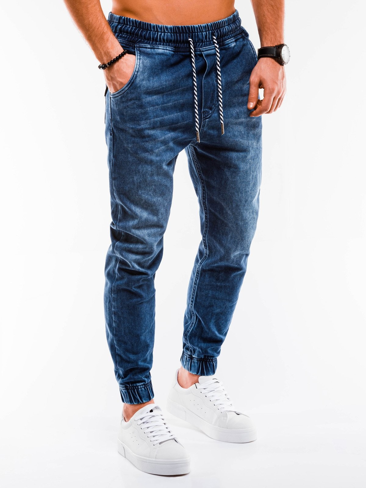 Ombre Spodnie męskie jeansowe joggery P907 - niebieskie 87172, promocja -  znajdz-taniej.pl