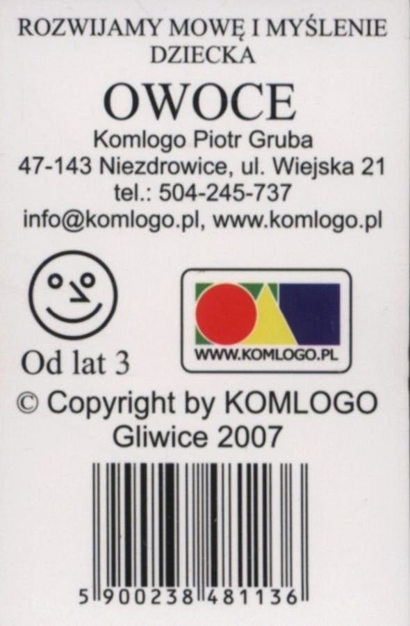 Komlogo Komlogo, karty logopedyczne, Rozwijamy mowę i myślenie dziecka, Owoce