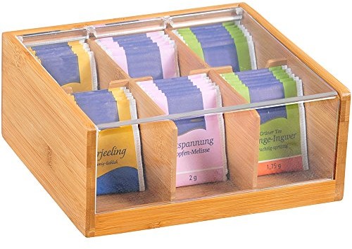 Kesper 58903-Box do herbaty z 6 przegródkami, drewno, brązowa, 22 x 21 x 9.5 cm 58903