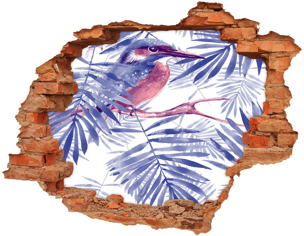 Wallmuralia.pl Dziura 3d fototapeta naklejka Rośliny i ptak