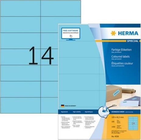 Herma Kolorowe etykiety A4 105 x 42,3 mm niebieski trwała przyczepność 4558 4558