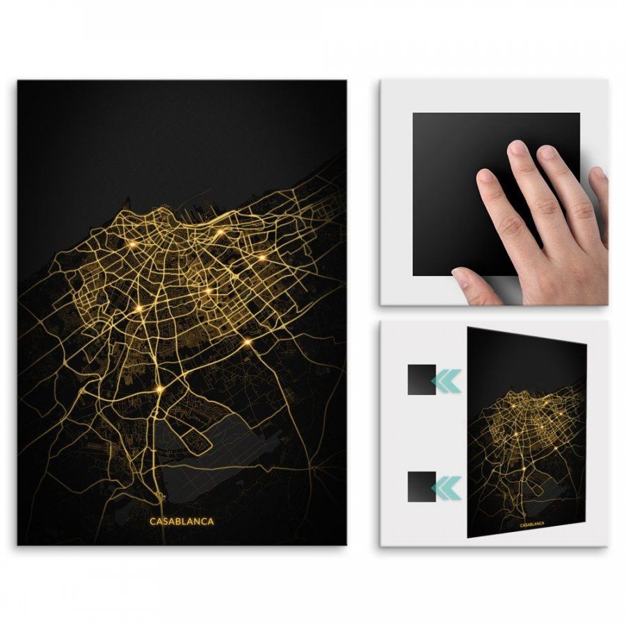 Pix4home Plakat metalowy Mapa City Lights Casablanca M POS-M-03736