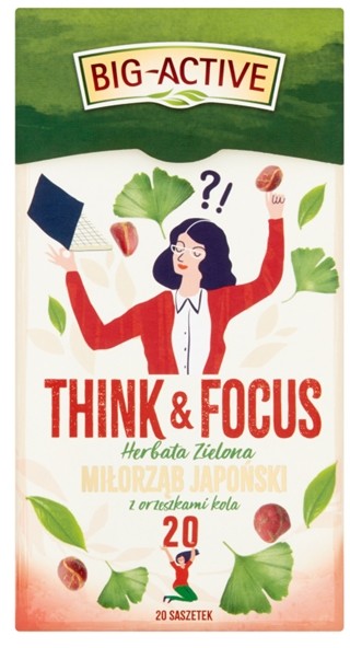 Big-Active Think & Focus Herbata zielona miłorząb japoński z orzeszkami kola 30 g (20 x 1,5 g)