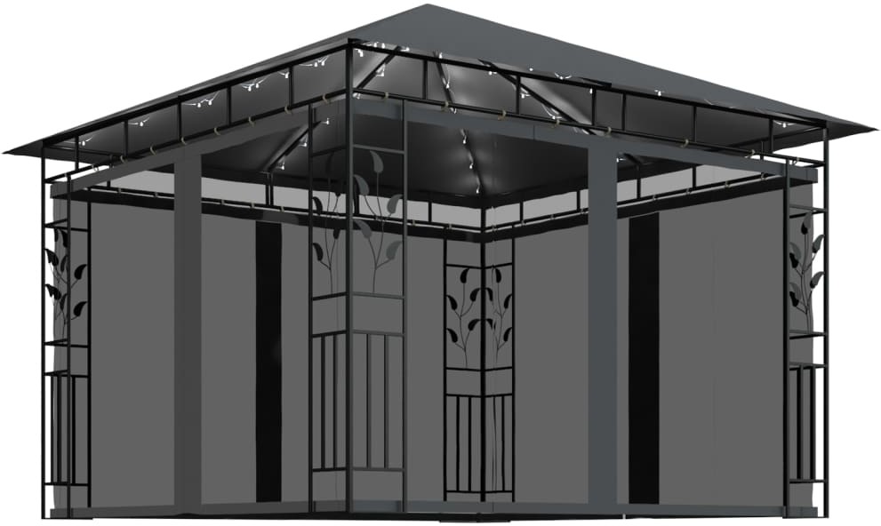 vidaXL Altana z moskitierą i sznurem lampek LED, 3x3x2,73 m, antracyt