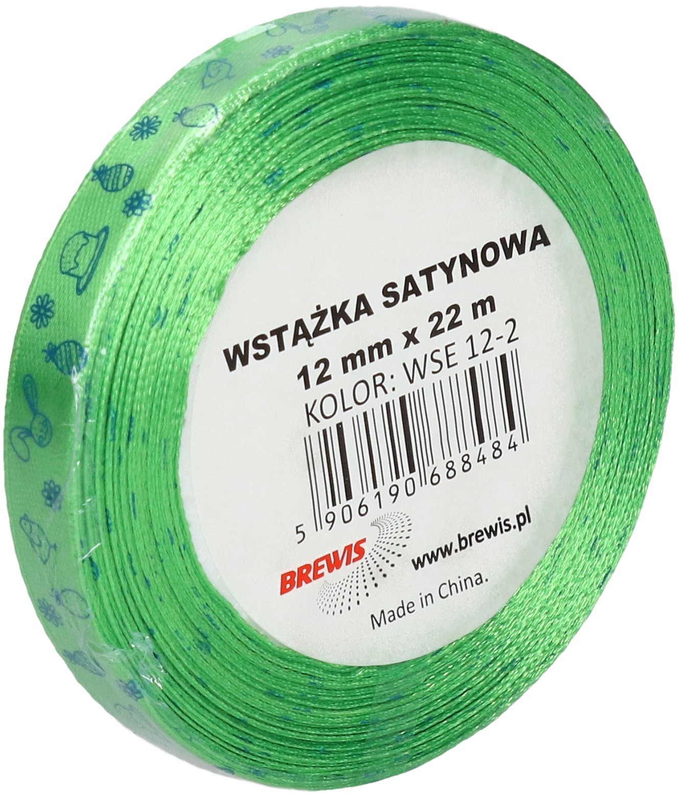 BREWIS Wstążka satynowa 12mm jasnozielona wielkanoc Brewis WSE12-2