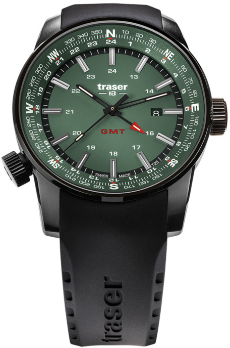Traser Zegarek TS-109744 P68 Pathfinder GMT Green Rubber Strap - Natychmiastowa WYSYŁKA 0zł (DHL DPD INPOST) | Grawer 1zł | Zwrot 100 dni TS-109744