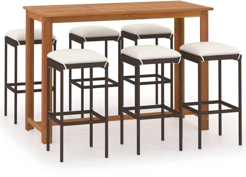 vidaXL 7-cz. zestaw mebli barowych do ogrodu, z poduszkami, brązowy 3067965