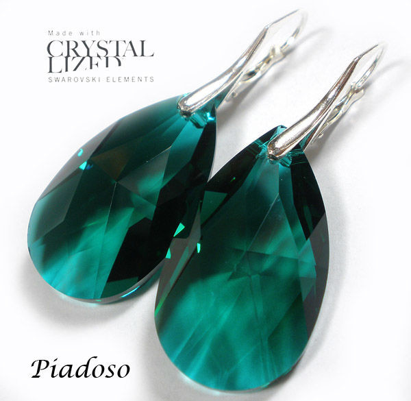 Swarovski PROMOCJA duże kolczyki SREBRO SZMARAGD