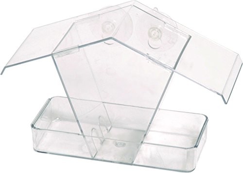 dobar 11503 Dozownik karmy z tworzywa sztucznego do domku dla ptaków z okienkiem, stacja dokarmiania przezroczysta do zawieszenia, z przyssawkami, 24 x 9,6 x 15 cm 11503