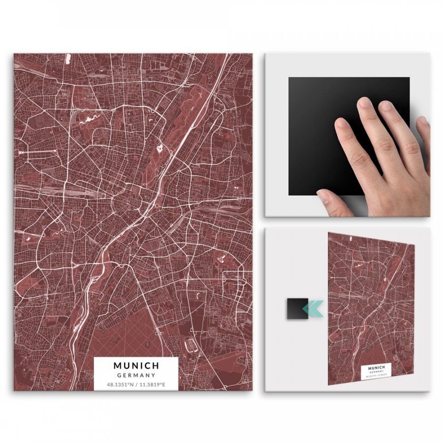 Pix4home Plakat metalowy Mapa Burgund Monachium M POS-M-02257