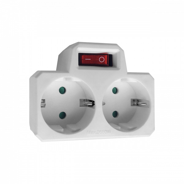 Orno Rozgałęźnik 2x2P+Z (Schuko) z włącznikiem, biały