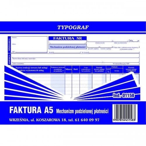 Typograf Druk samokopiujący faktura mechanizm podzielonej płatności A5 80 kartek 01158/ TP419