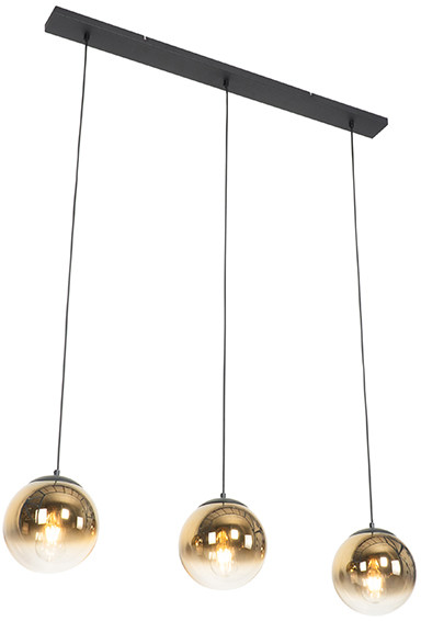 QAZQA Lampa wisząca Art Deco czarna ze złotymi wydłużonymi 3-punktami - Pallon