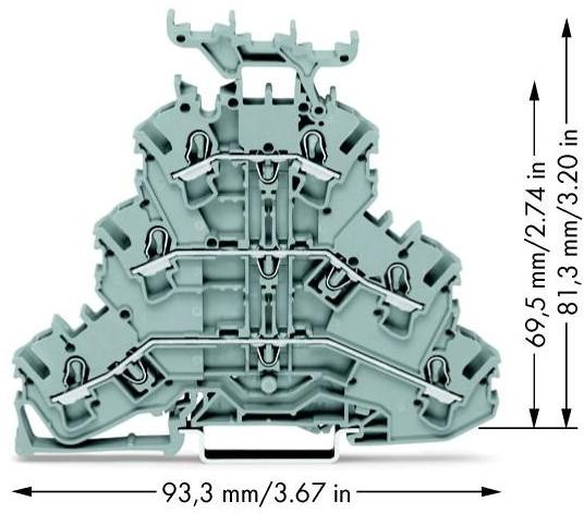 WAGO Terminal przepustowy potrójny WAGO 5.20 mm Sprężynowe Alokacja L L L szary 2002-3231 50 szt 2002-3231