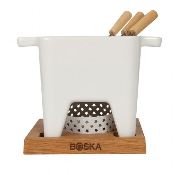 Boska BOSKA BIANCO L ZESTAW FONDUE 600 ML CERAMIKA + DREWNO DĘBOWE LENA BO-853544
