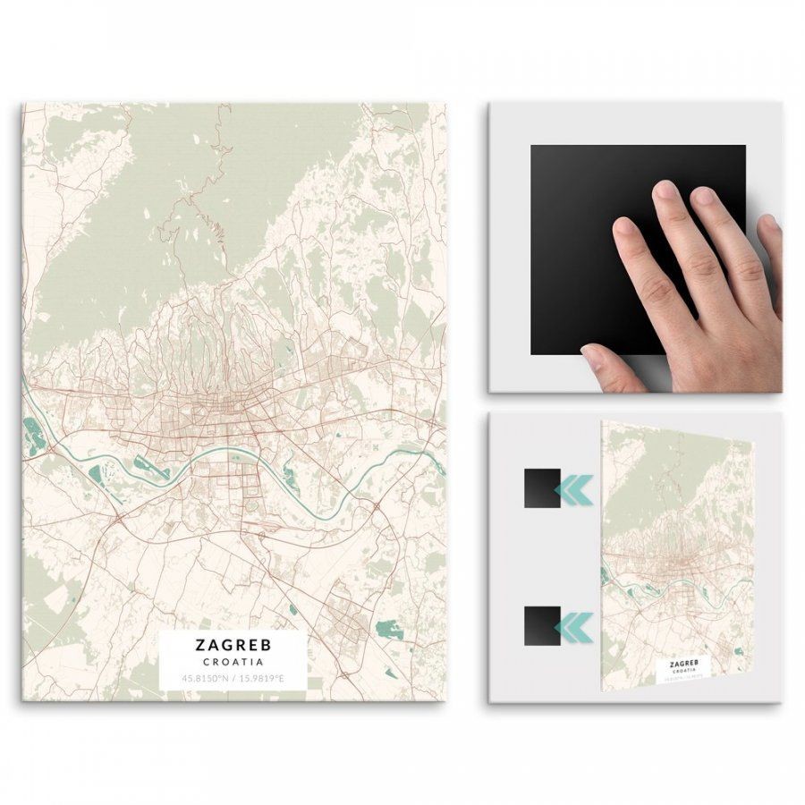 Pix4home Plakat metalowy Mapa Vintage Zagrzeb L POS-L-03627