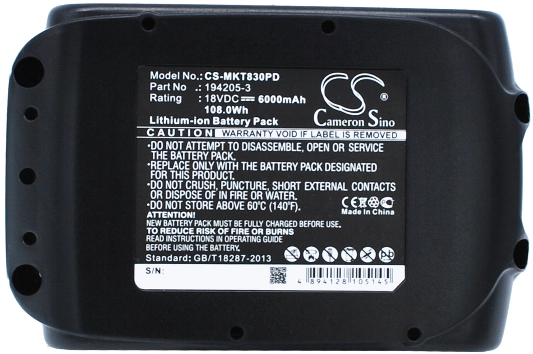 MAKITA Cameron Sino BBO180 194204-5 6000mAh 108.00Wh Li-Ion 18.0V Cameron Sino) CS-MKT830PD