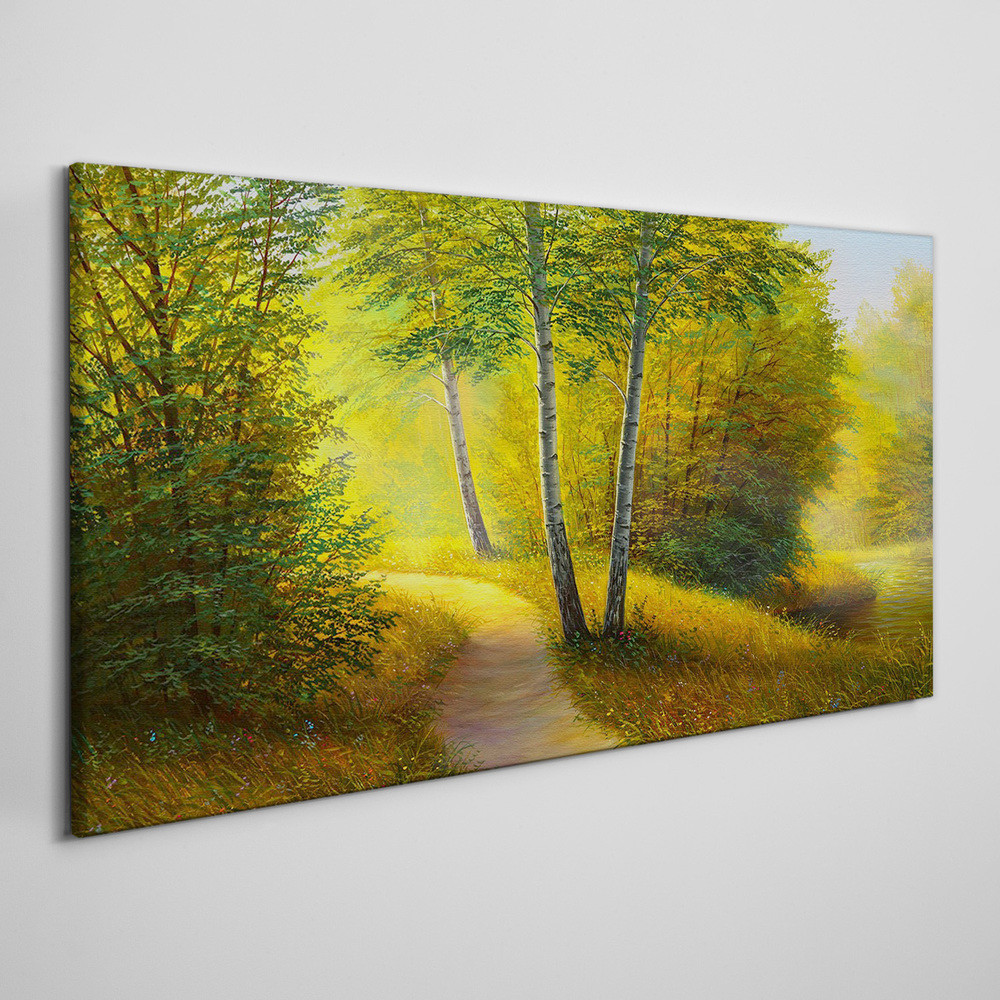 PL Coloray Obraz na Płótnie Malarstwo las drzewa ścieżka 100x50cm