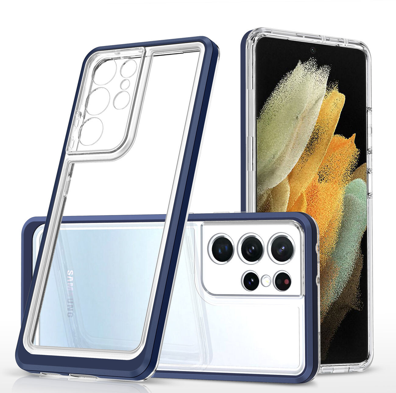 Hurtel Clear 3in1 etui do Samsung Galaxy S22 Ultra żelowy pokrowiec z ramką niebieski