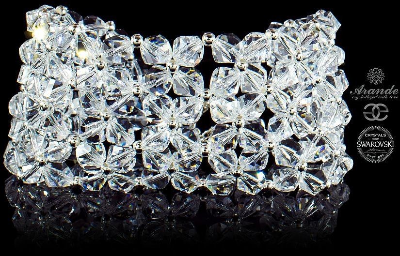 Swarovski Arande Przepiękna Szeroka Bransoletka ŚLUBNA CRYSTAL HELIX SREBRO 701155