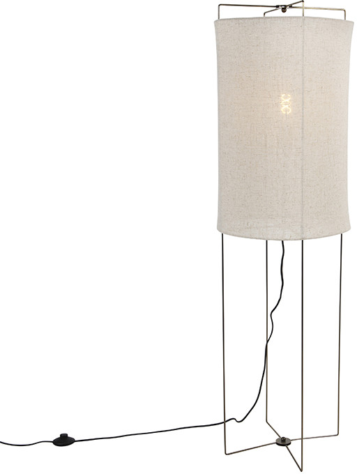 QAZQA Designerska lampa podłogowa mosiądz klosz beżowy lniany - Rich