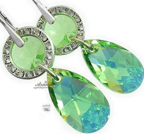 Swarovski ozdobne długie kolczyki PERIDOT SREBRO