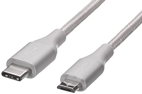 AmazonBasics Double Braided Nylon USB Type-C to Micro-B 2.0 Male Cable 0,9 m srebro (UTC-C-Mic-2.0-3FT-SLV)