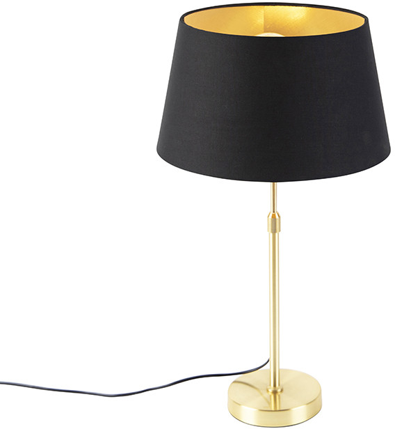 QAZQA Lampa stołowa regulowana złota/mosiądz klosz bawełniany czarny 32cm - Parte