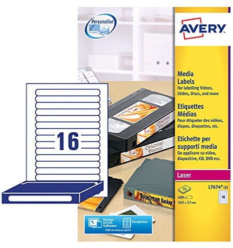 Avery etykiety, na plecach na drukarka laserowa/LED L7674-25