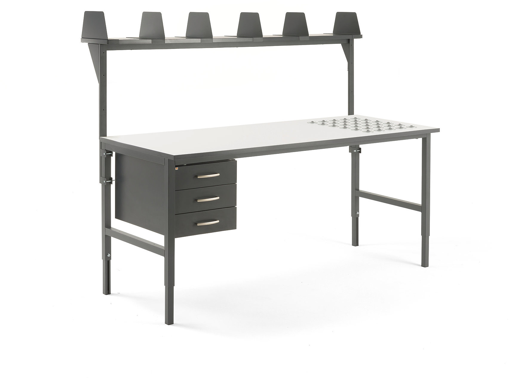 AJ Produkty Stół roboczy CARGO z podajnikiem, 2000x750 mm, 3 szuflady +górna półka