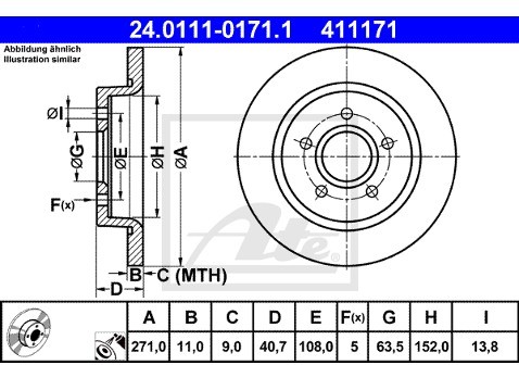 ATE TARCZA HAM 24.0111-0171.1 FORD FOCUS III TURNIER 2.0TDCI 14-  24.0111-0171.1