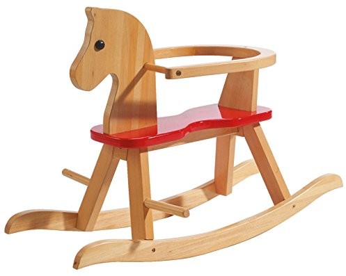 roba koń na biegunach, zwierzak na biegunach z litego drewna naturalny czerwony, krzesło na biegunach mitwachsend dla niemowląt i małych dzieci dzięki zdejmowanej pierścieniem ochronnym