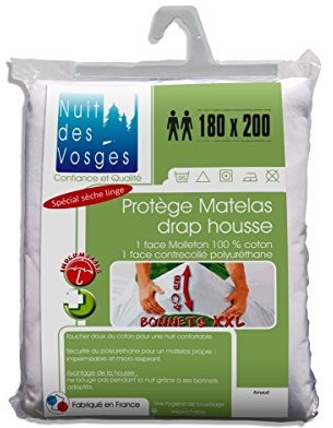 Nuit des Vosges Z Nuit z Wogezów Arnaud ochraniacz na materac, prześcieradło z gumką, wodoszczelne z czapkami z daszkiem, biały, 180x200 cm 3275192165944