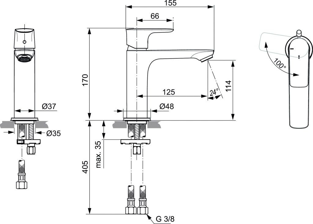 Ideal Standard Connect Air Bateria umywalkowa Blue Start z korkiem szary magnetyczny połysk A7008A5