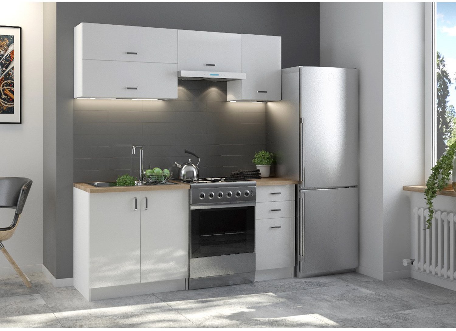 DEFTRANS Zestaw mebli kuchennych NAPOLI 180 cm 5-elementowy biały
