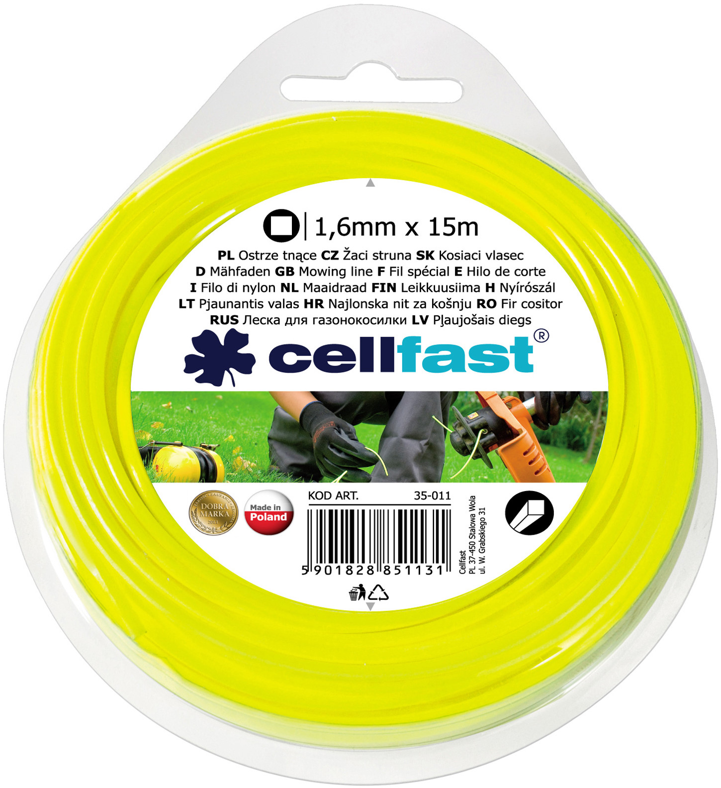 cellfast Żyłka tnąca Kwadrat 1.6 mm x 15 m