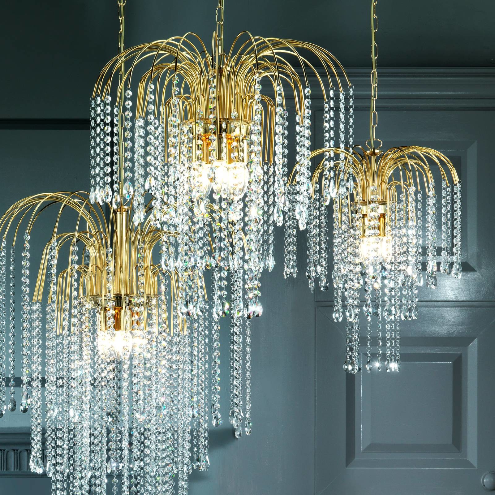 Euluna Lampa wisząca Pioggia z kryształami 50cm złota