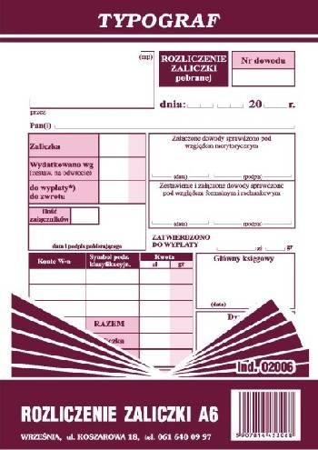 Typograf Druk Rozliczenie zaliczki A6 02006