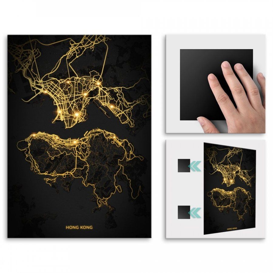 Pix4home Plakat metalowy Mapa City Lights Hongkong L POS-L-03485