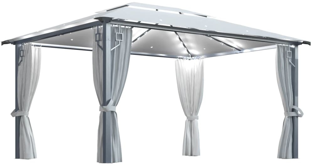 vidaXL Altana z zasłonami i lampkami LED, 4x3 m, kremowa, aluminium