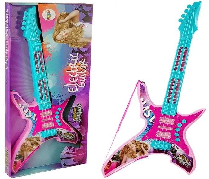 Import LEANToys Gitara Elektryczna ze Światłami i Dźwiękami Różowa 62 cm LT-7817-0
