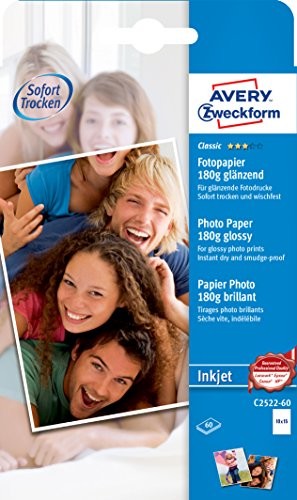 Avery Zweckform c2522  60 Classic Inkjet Photo Paper (A6, pokryte z jednej strony, błyszczący, 180 G/M) 60 arkuszy C2522-60