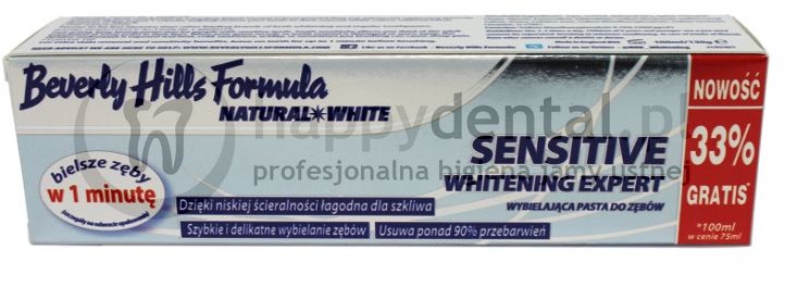 Beverly Hills BEVERLY HILLS NATURAL WHITE Sensitive Whitening Expert 75+25ml - wybielająca pasta do zębów wrażliwych, łagodzi ból i delikatnie rozjaśnia szkliwo